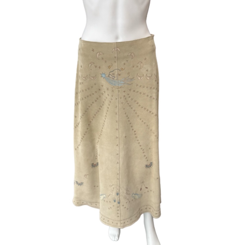 Christian Dior PF2017 'Le Printemps' Beige Suede Painted Long Skirt FR 40/US 8